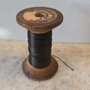 Vintage Wooden Spool Black Silk? Thread